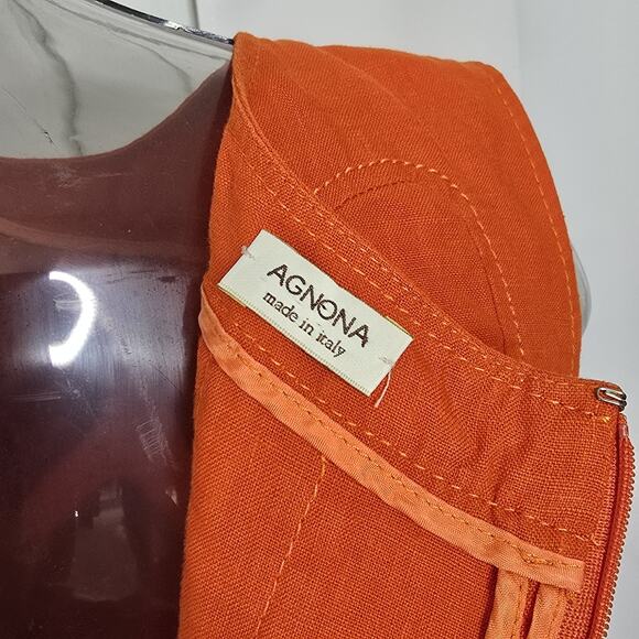 Agnona Made in Italy 100% Linen Orange Sheath Dress US Size 12 Italy Size 48 - Picture 8 of 11